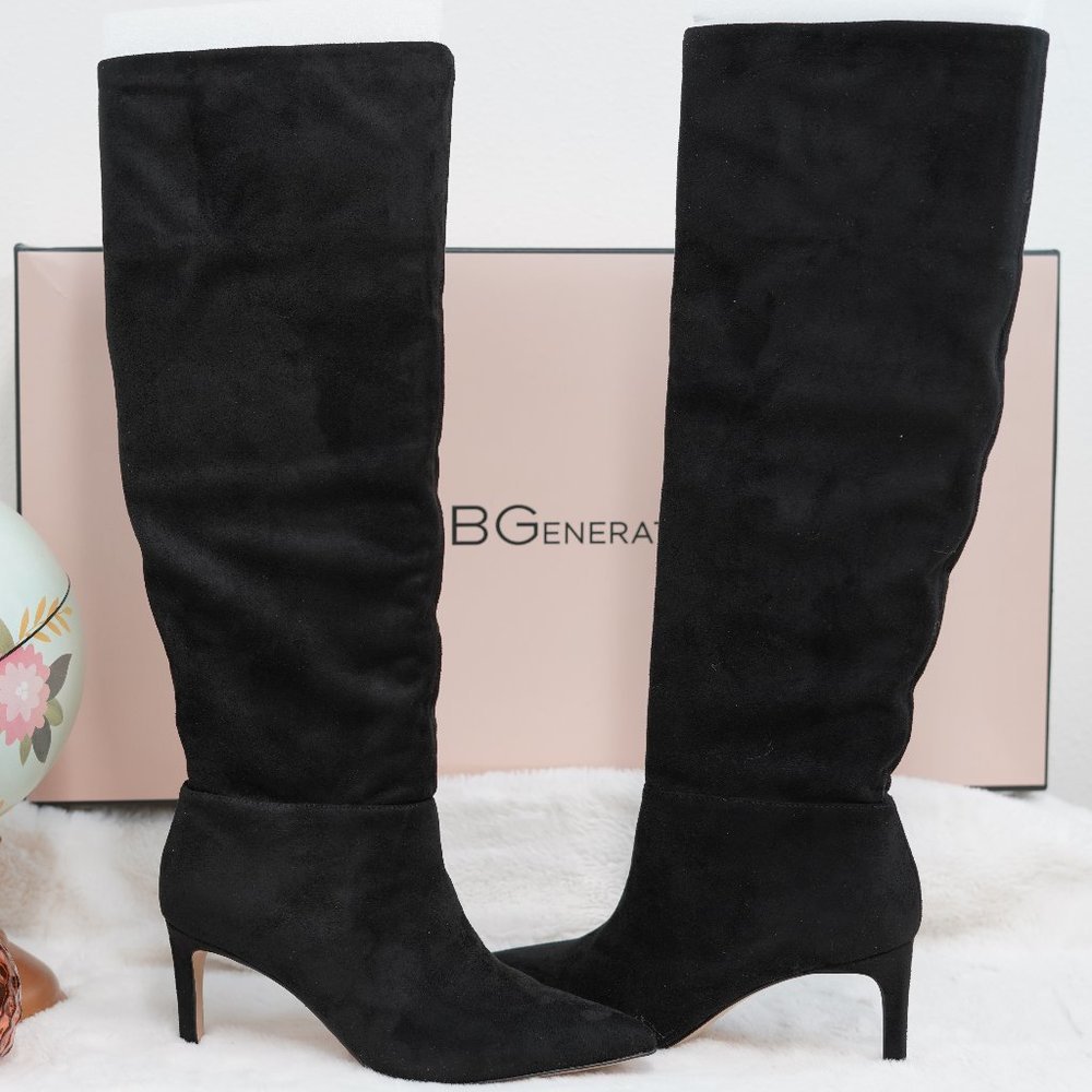 BCBGeneration Womens Marlo Knee-High Boots Suede Pointed Toe - Black Micro Suede